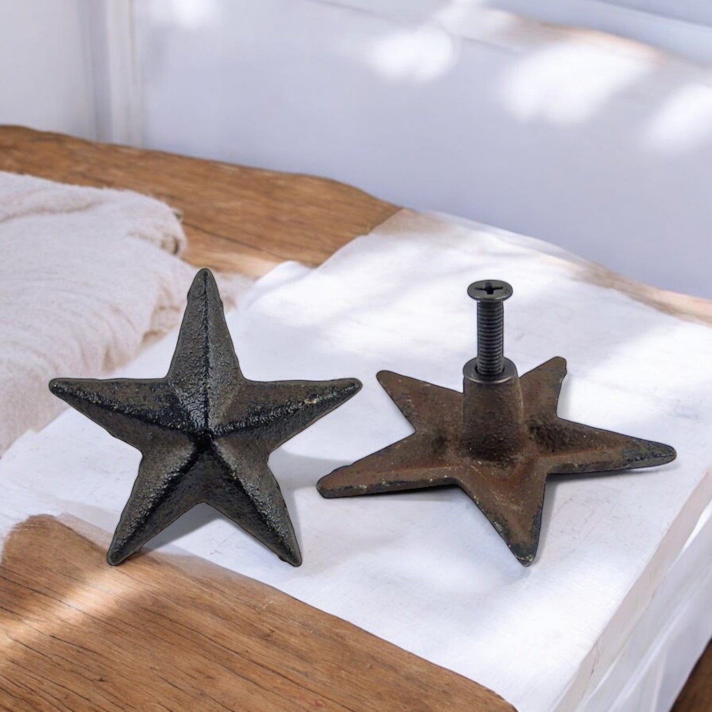 Rustic Cast Iron Star Knob, Farmhouse Cabinet & Drawer Pull (Set of 12)