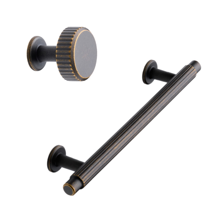 Dark Rubbed Bronze "Villa" Cabinet Knobs and Pulls | Fluted Cabinet Hardware