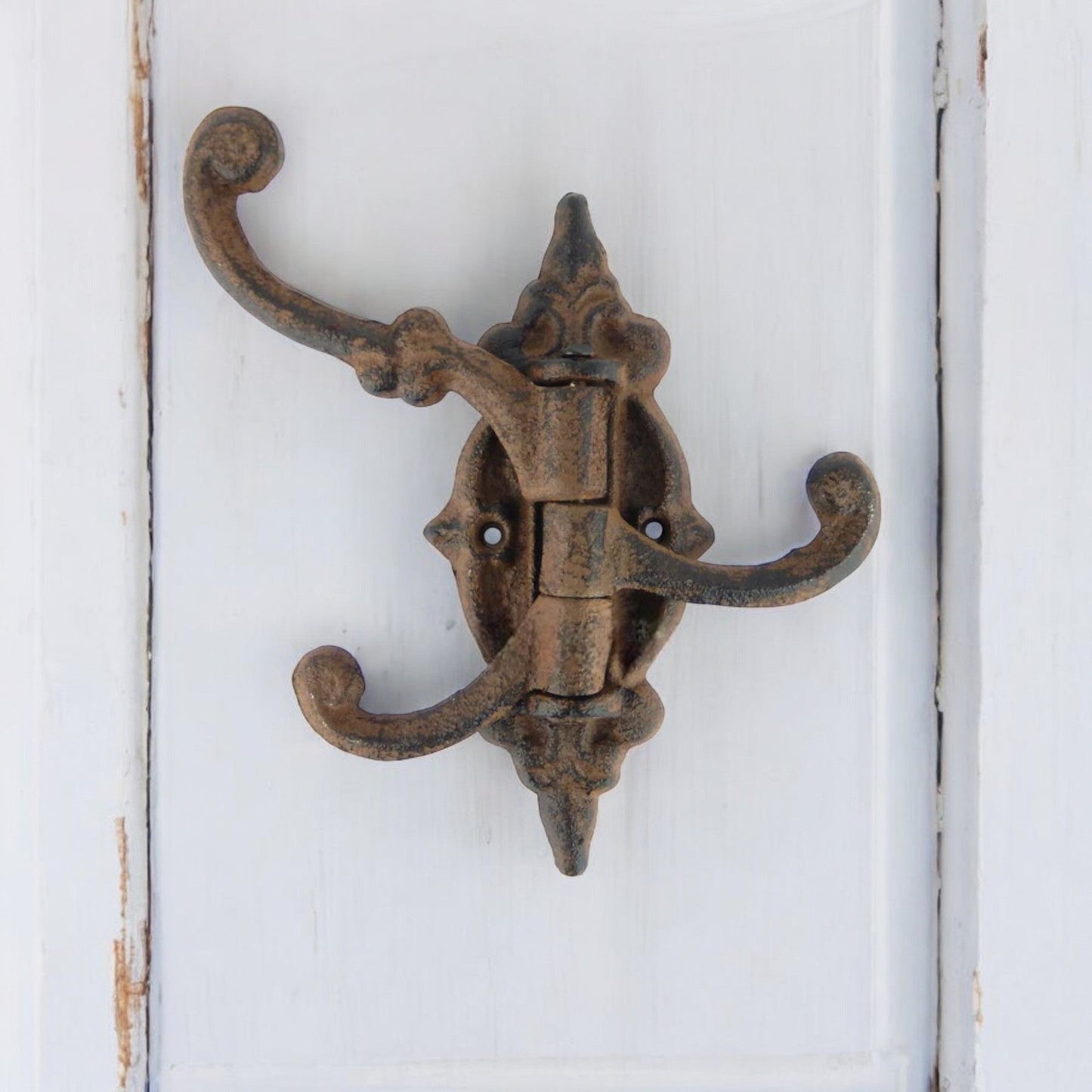 Triple Tier Cast Iron Hooks, Rustic Wall Organizer