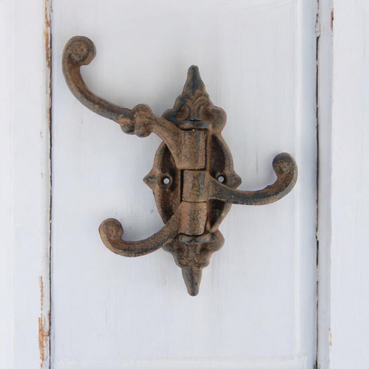Triple Tier Cast Iron Hooks, Rustic Wall Organizer