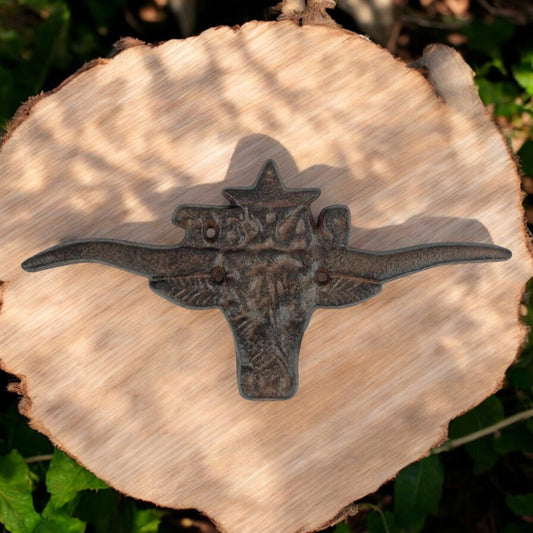 Southwestern Cast Iron Texas Longhorn Decor, Rustic Ranch Accent