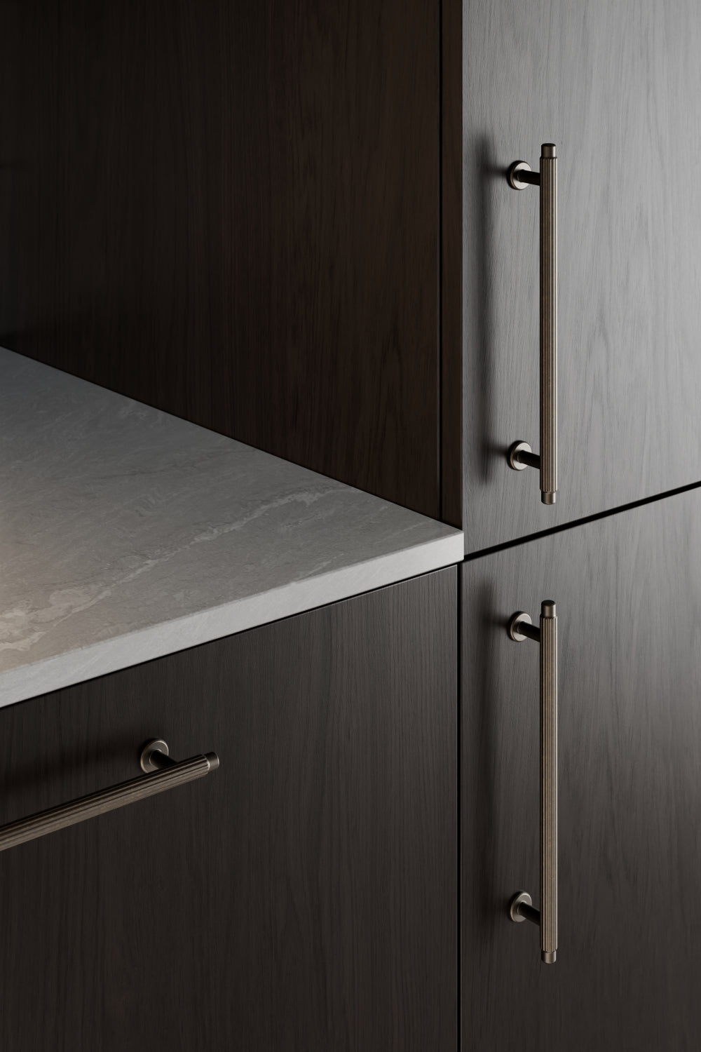 Dark Rubbed Bronze "Villa" Cabinet Knobs and Pulls | Fluted Cabinet Hardware